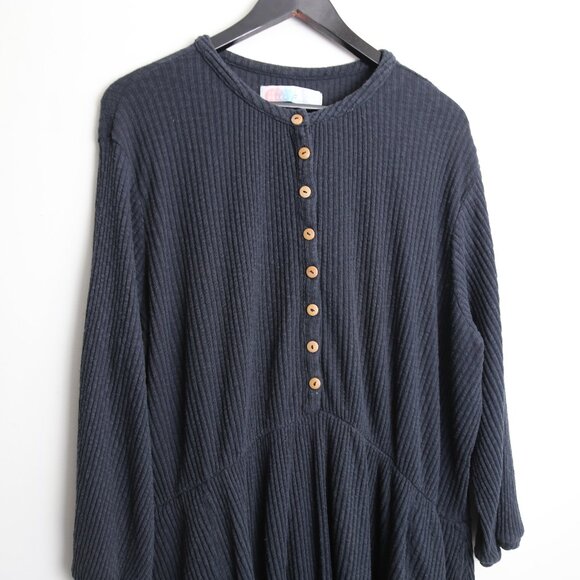 Free People Beach Blue Blossom Henley Button down Ribbed FP Dress Size Medium - Picture 2 of 7